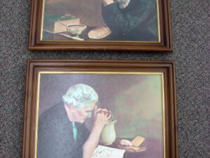 Vintage 1970's Grace & Gratitude Wood Framed Prints Man Woman Praying