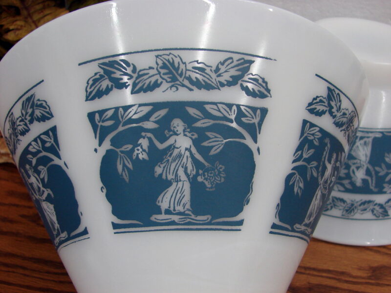 Vintage Hazel Atlas Wedgewood Blue Milk Glass Greek Panel Serving Bowl, Moose-R-Us.Com Log Cabin Decor