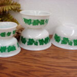Vintage Hazel Atlas Green Ivy Milk Glass Mixing Nesting Bowl Set/5 - Image 3