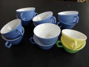 Set/12 Ribbed Coffee Cups White Inside Vintage Hazel Atlas Moderntone 1940’s Collection