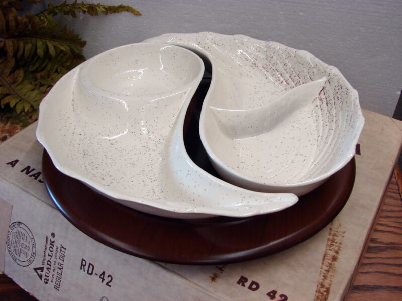 Vintage California Pottery MCM Ying Yang Lazy Susan Serving Set NIB, Moose-R-Us.Com Antiques Collectibles Log Cabin Decor