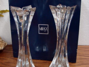 Mikasa Lead Crystal NIB Florale Candlesticks Pair Candle Holders
