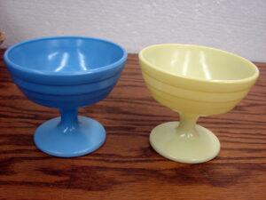 Set/3 Ribbed Sherbet Blue Yellow Vintage Hazel Atlas Moderntone 1940’s Collection