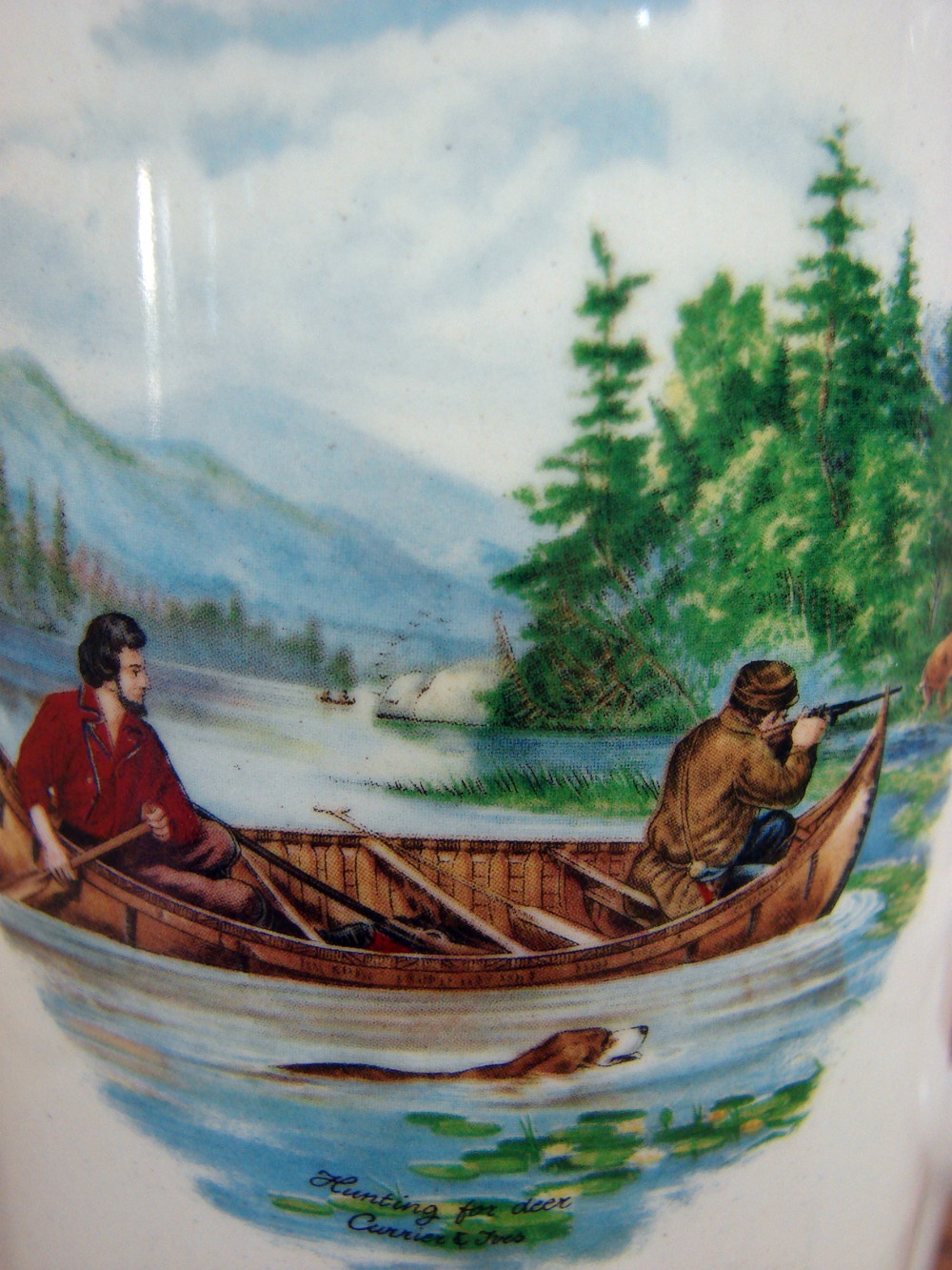 Vintage Pedernal Pottery Colombia Currier Ives Outdoor Hunting Fishing  Scene Mugs -  Log Cabin Decor