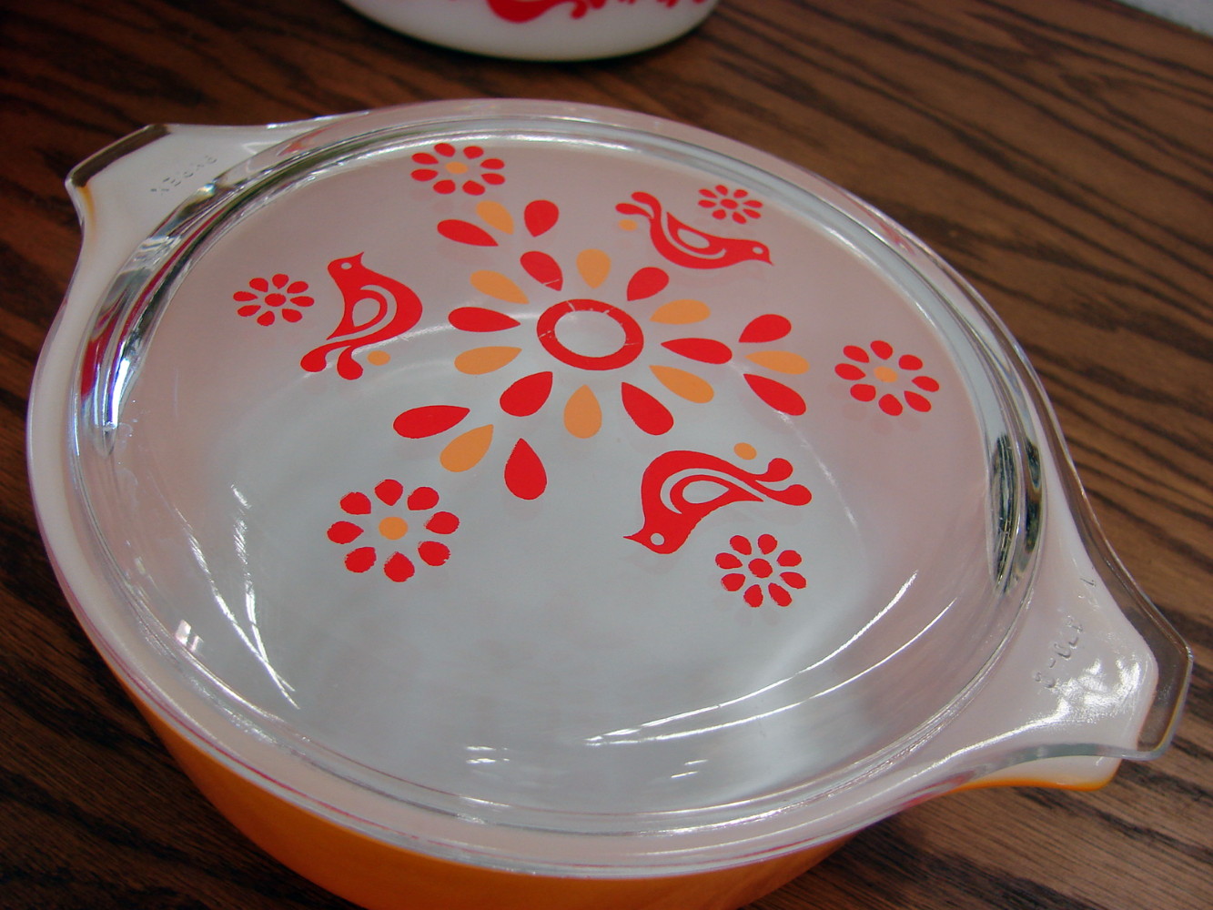 Vintage PYREX Friendship #471 Cinderella Round Casserole Orange w/ Clear Pattern Lid