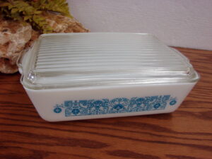 Vintage PYREX Horizon Blue #503 Large Refrigerator Dish w/ #503 Ribbed Lid