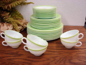 Vintage PYREX Lime Green Band Dinnerware Cups Plates