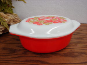 Vintage PYREX Orange Fiesta 043 Oval Casserole w/ Pattern Lid