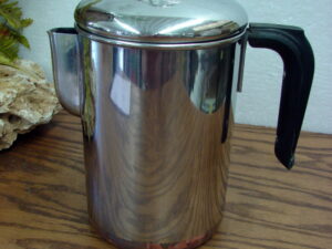 Vintage Copper Bottom Revere Ware 6 Cup Percolator Coffee Pot Maker Fire King Glass Knob