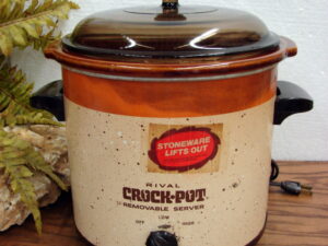 Vintage Mustard Yellow Retro 4 Qt Rival 3350 Crock Pot Slow Cooker 3 Part Crock, Moose-R-Us.Com Antiques Collectibles Log Cabin Decor