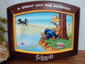 Vintage Fisherman Schmidt Beer 1977 3-D Advertising Sign Never Hung Fishing