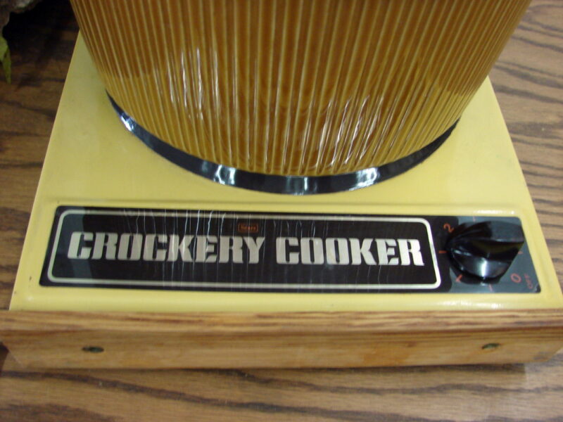 Vintage Sears Crockery Cooker Slow Cooker Stoneware on Hot Plate, Moose-R-Us.Com Antiques Collectibles Log Cabin Decor