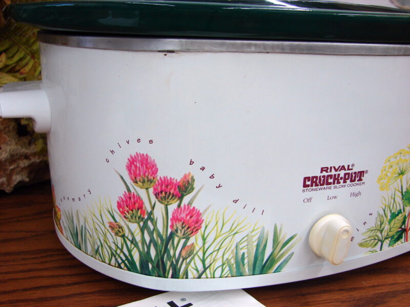 Rival Slow Cooker 3755 5.5 qt Oval Crock Pot Herbs Stoneware w/ Recipes, Moose-R-Us.Com Antiques Collectibles Log Cabin Decor