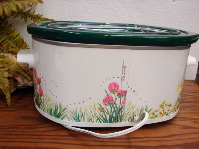 Rival Slow Cooker 3755 5.5 qt Oval Crock Pot Herbs Stoneware w/ Recipes, Moose-R-Us.Com Antiques Collectibles Log Cabin Decor