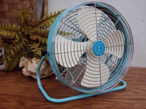 Vintage Mid Century Turquoise Superior Electric Bent Leg Table Fan