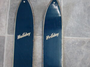 Vintage Holiday Navy Red White Blue Sno Pro Wood Snow Skis Antique Ski Lodge Decor