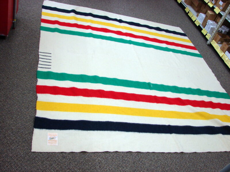Vintage Hudson Bay Classic Stripe 6 point Wool Blanket 99 x 90&#8243;, Moose-R-Us.Com Antiques Collectibles Log Cabin Decor