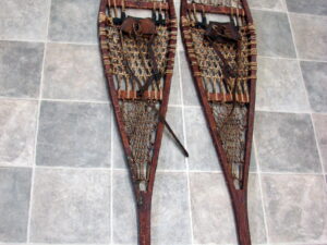 Vintage 59" Wood Rawhide Sinew Lund Snow Shoes Bindings Cabin Snowshoe Decor