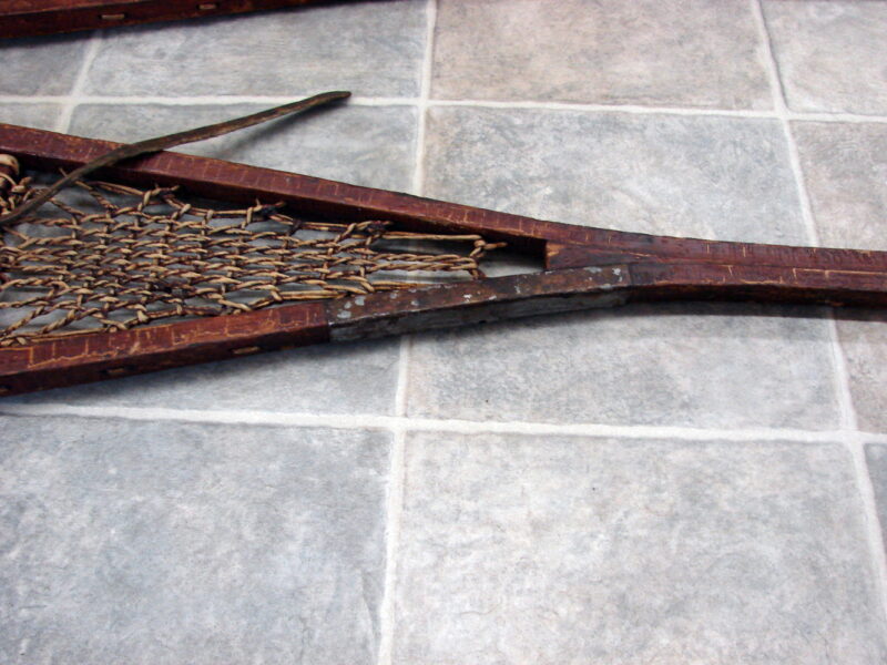 Vintage 59&#8243; Wood Rawhide Sinew Lund Snow Shoes Bindings Cabin Snowshoe Decor, Moose-R-Us.Com Log Cabin Decor