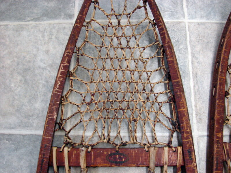 Vintage 59&#8243; Wood Rawhide Sinew Lund Snow Shoes Bindings Cabin Snowshoe Decor, Moose-R-Us.Com Log Cabin Decor