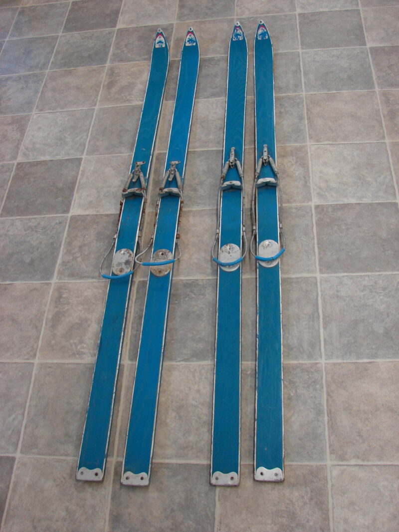 Vintage Two Pair Pursuit Willington ME Wood Snow Skis Antique Ski Lodge Decor, Moose-R-Us.Com Log Cabin Decor