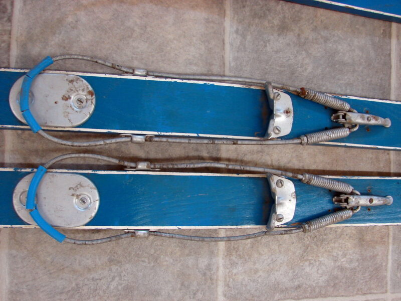 Vintage Two Pair Pursuit Willington ME Wood Snow Skis Antique Ski Lodge Decor, Moose-R-Us.Com Log Cabin Decor