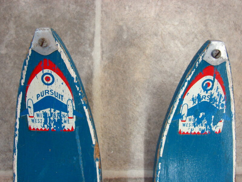 Vintage Two Pair Pursuit Willington ME Wood Snow Skis Antique Ski Lodge Decor, Moose-R-Us.Com Log Cabin Decor