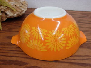 Vintage PYREX Bright Orange Yellow Daisy Sunflower Cinderella Mixing Bowl