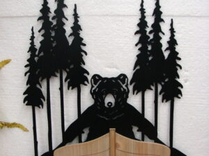 Laser Cut Iron Metal Wood Silhouette Bear Paddling Boat Large Wall Decor