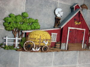 Vintage 1974 Burwood Products 3-D Oversized 46" Wall Hanging Barn Hay Wagon Car