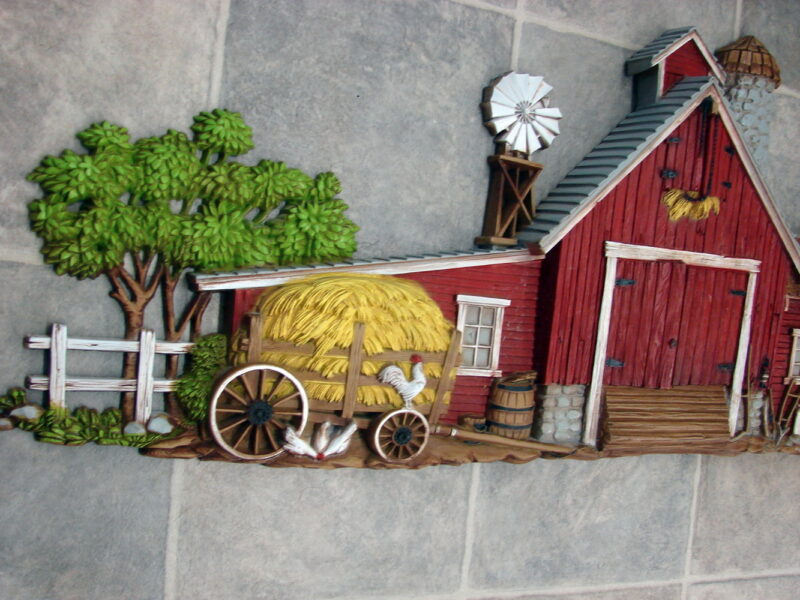 Vintage 1974 Burwood Products 3-D Oversized 46" Wall Hanging Barn Hay Wagon Car