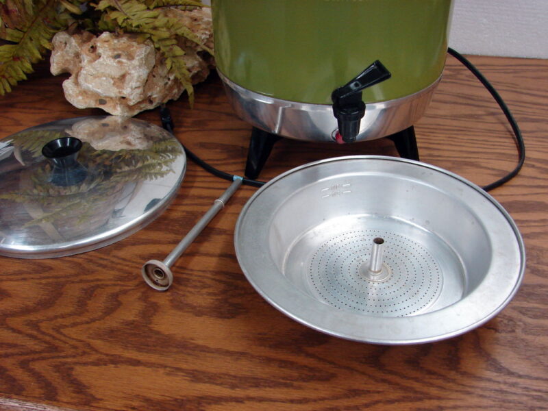 Vintage Avacado Green Chilton 30 Cup Squat Space Saver Coffee Pot Percolator, Moose-R-Us.Com Log Cabin Decor