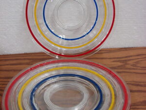 Vintage Anchor Hocking Banded Rings Primary Color Luncheon Plates Set/4