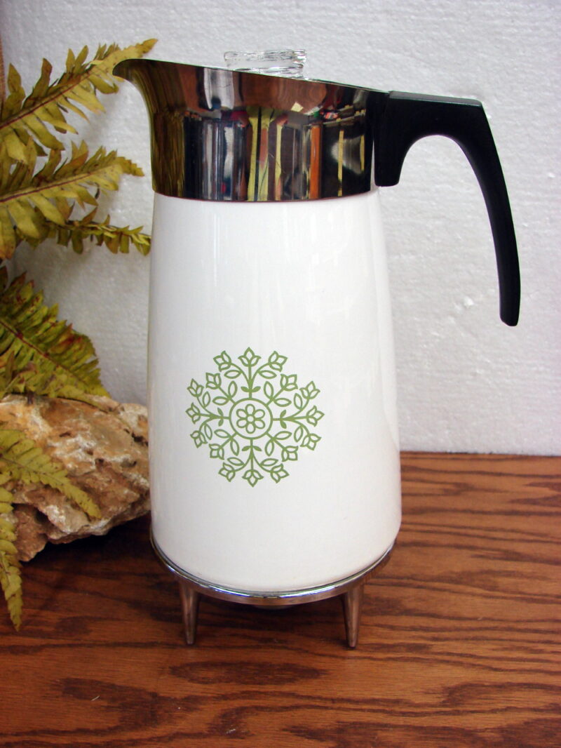 Vintage Corning Ware Green Medallion Coffee Percolator 9 Cup CorningWare, Moose-R-Us.Com Log Cabin Decor