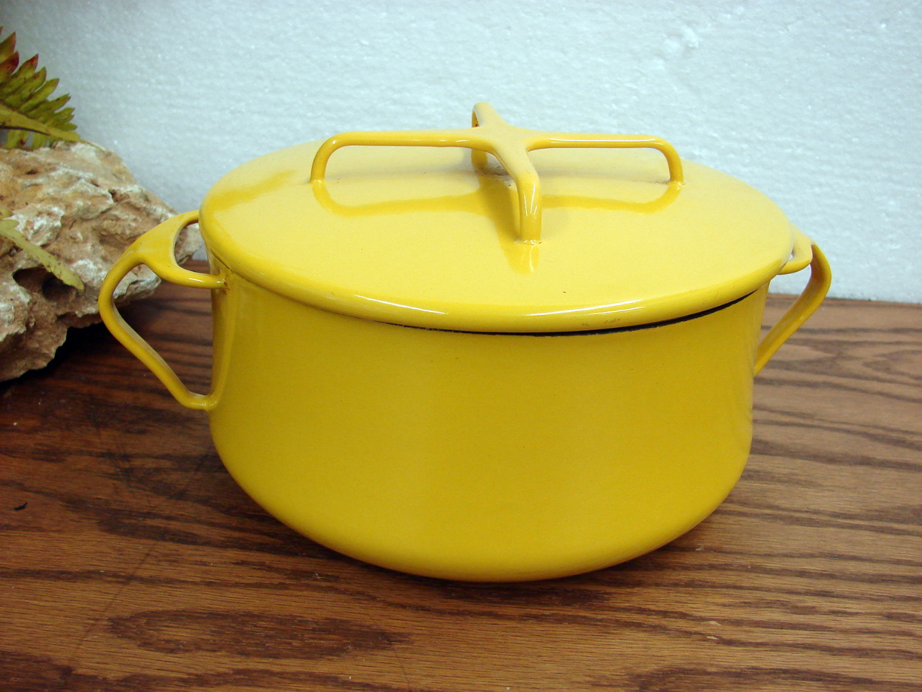 Vintage MCM Dansk Kobenstyle Yellow Enamel Casserole Cooking Pot