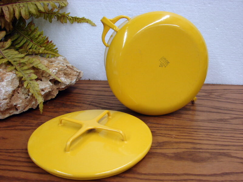 Vintage MCM Dansk Kobenstyle Yellow Enamel Casserole Cooking Pot Cookware, Moose-R-Us.Com Antiques Collectibles Log Cabin Decor