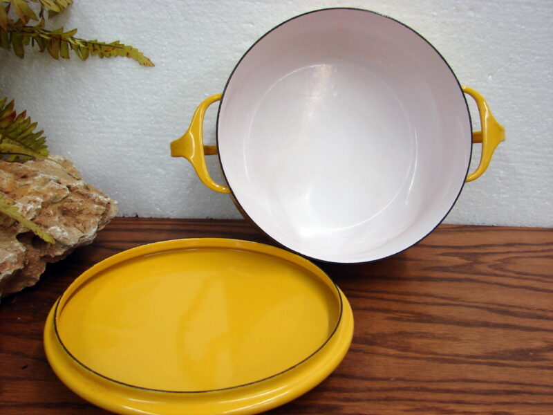 Vintage MCM Dansk Kobenstyle Yellow Enamel Casserole Cooking Pot Cookware, Moose-R-Us.Com Antiques Collectibles Log Cabin Decor