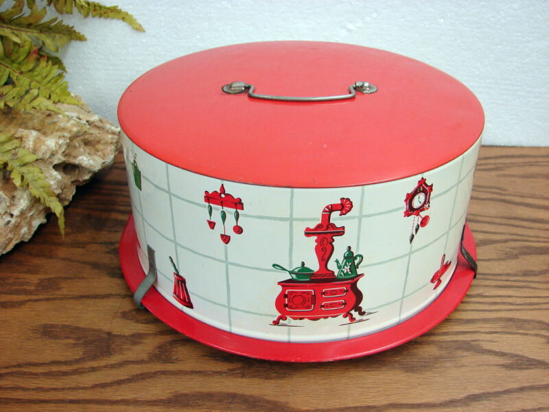 Vintage 1950&#8217;s Retro Kitchen Bakery Cake Carrier Aluminum Tin Metal, Moose-R-Us.Com Log Cabin Decor