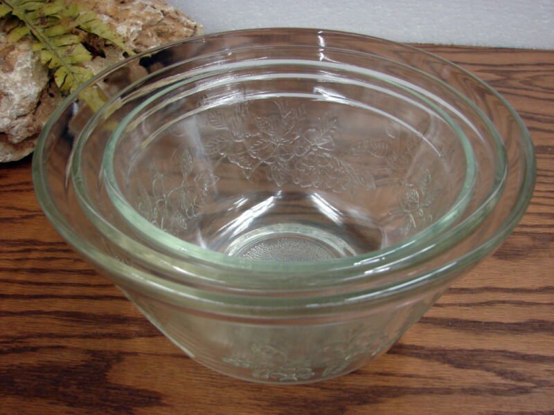 Vintage MCM Federal Glass Crystal Blossoms Clear Nest Mixing Serving Bowls, Moose-R-Us.Com Antiques Collectibles Log Cabin Decor