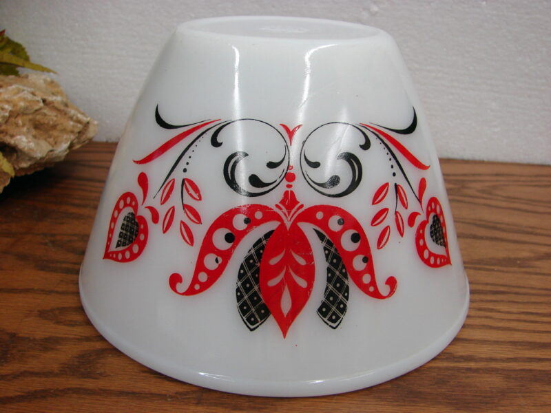 Vintage Fire King Milk Glass Red Black Modern Tulip 8 1/2&#8243; Tapered Mixing Bowl, Moose-R-Us.Com Antiques Collectibles Log Cabin Decor