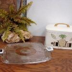 Vintage MCM Metal Pineapple Square Cake Cover with Glass Click Lock Base