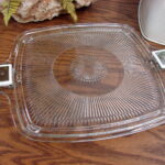 Vintage MCM Metal Pineapple Square Cake Cover with Glass Click Lock Base - Image 2