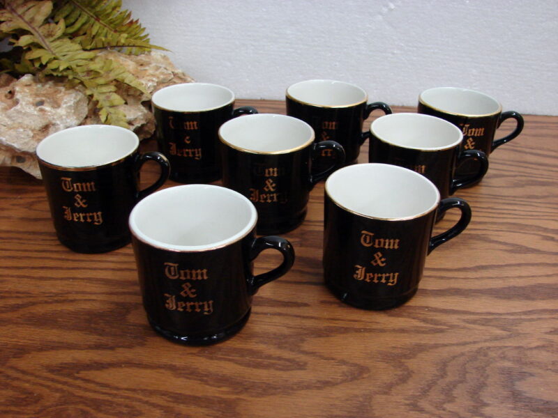 Vintage Hall China Tom &#038; Jerry Eggnog Black Gold Mug Set/8, Moose-R-Us.Com Log Cabin Decor