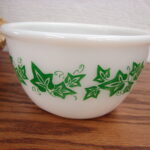 Vintage Hazel Atlas Green Ivy II Milk Glass Mixing Nesting Bowl 4"