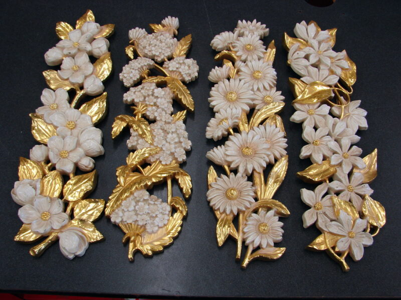 Vintage 1974 Homco Syroco Dogwood Apple Flower Wall Hanging Gold Cream Set/4, Moose-R-Us.Com Log Cabin Decor