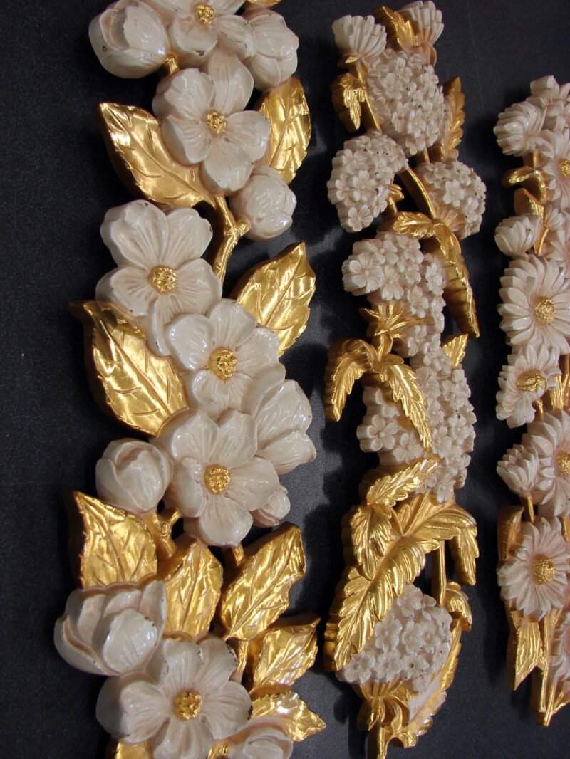 Vintage 1974 Homco Syroco Dogwood Apple Flower Wall Hanging Gold Cream Set/4, Moose-R-Us.Com Log Cabin Decor