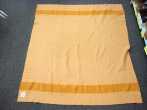 Vintage Hudson Bay Gold Harvest Wheat Stripe 4 point Wool Blanket 85 x 73