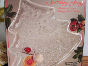 Vintage Indiana Glass Clear Pressed Christmas Tree Serving Tray #1547 New in Box