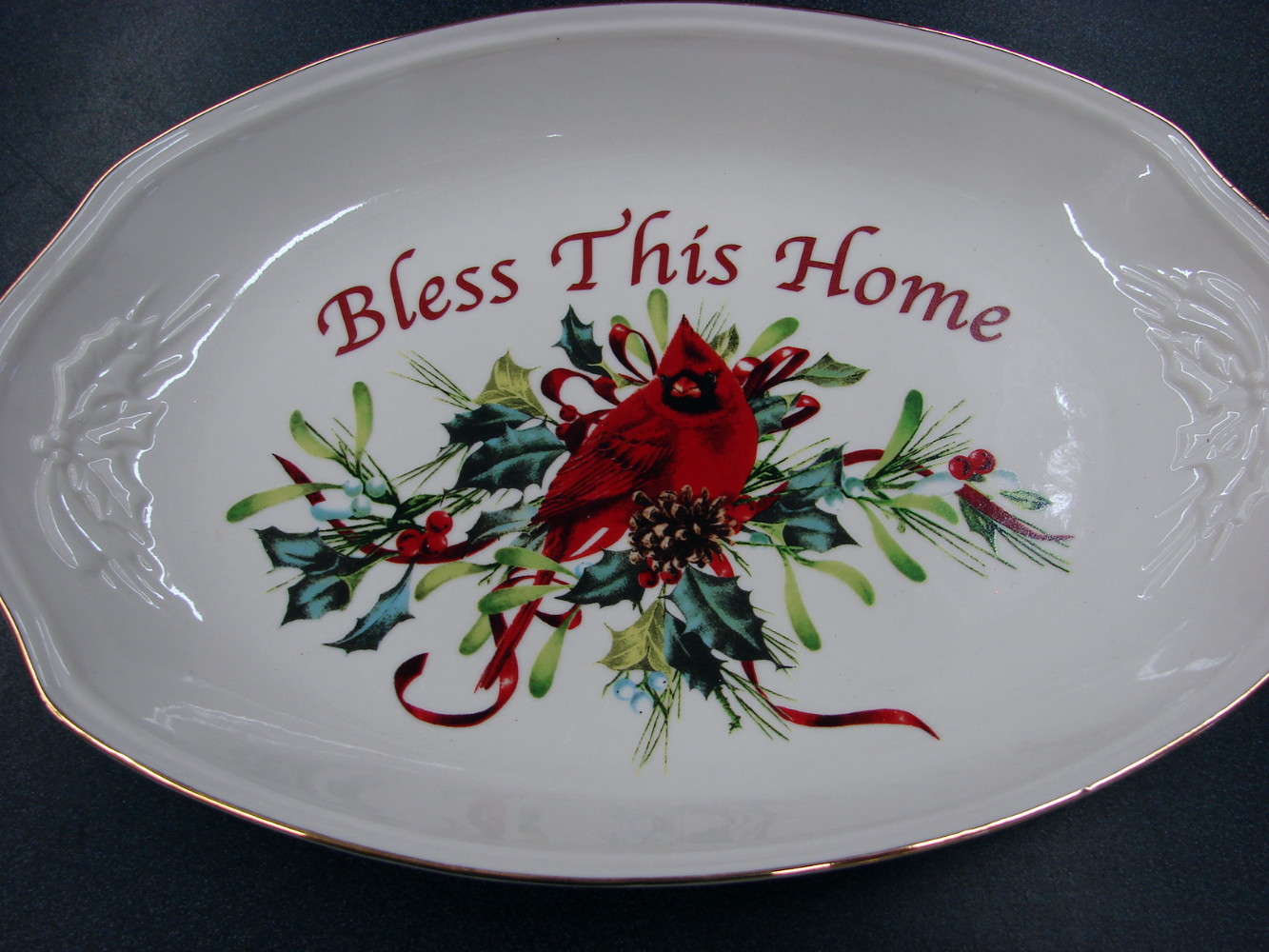 Lenox China Winter Greetings Backyard Birds Bless This Home Oval Platter