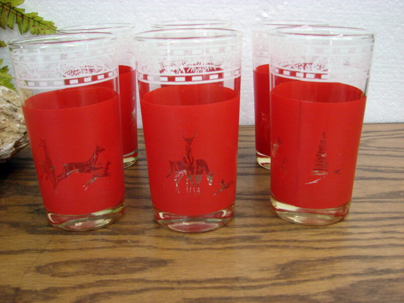 Vintage Mcm Tumblers Libbey Reindeer Pine Branch Pinecone Drinking Glasses Set 6 Moose R Us